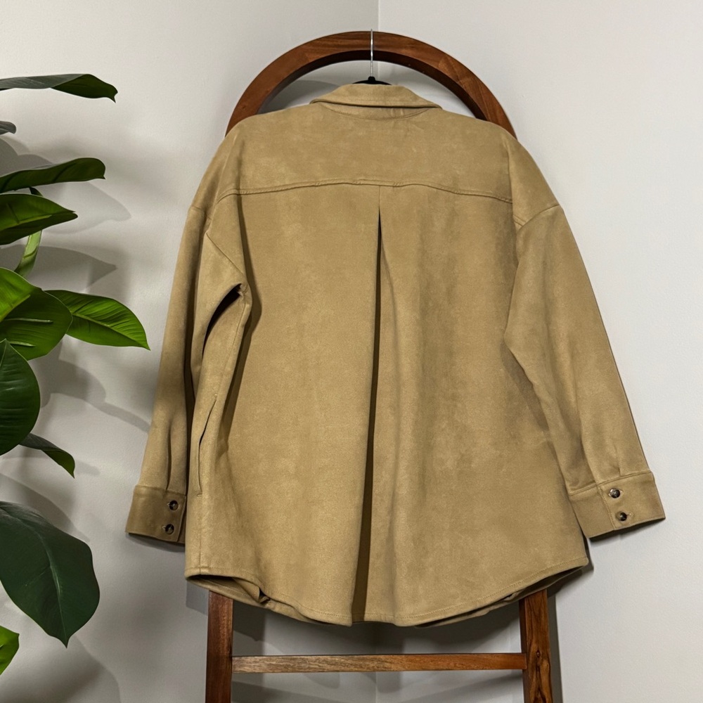 J. Jill Wearever Collection XL Tan Faux Suede Stretch Shirt Jacket Shacket - Picture 4 of 11